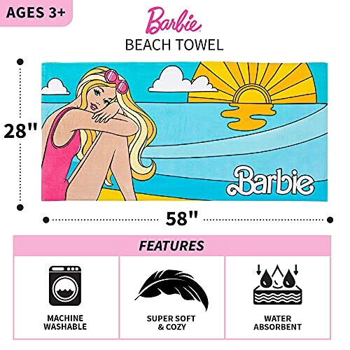 Serviette plage Barbie coton 71.1x147.3 cm variant 1 