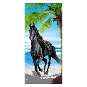 Serviette plage Cheval noir 70x150 cm