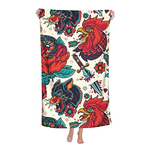 Serviette plage Coq blanc 81x132 cm