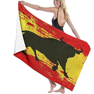 Serviette plage Taureau sur drapeau espagnol national 80x130 cm