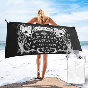 Serviette plage Tête de mort planche gothique chat noir 70x140 cm