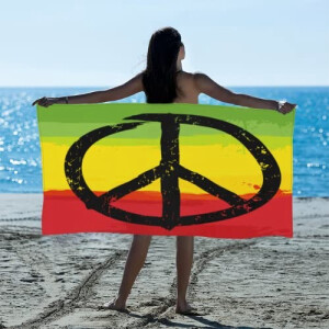 Serviette plage Peace and love multicolore. 78x150 cm
