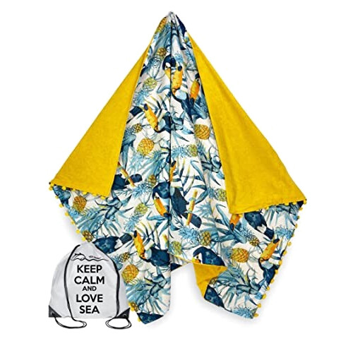 Serviette plage jaune coton